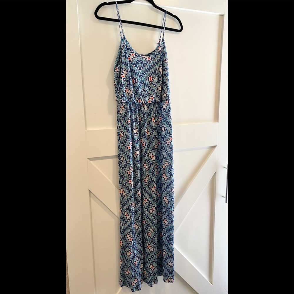 Lush maxi printed sundress size small blue,red and white print.